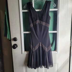 Ruby Rox Womens Black Pink Polka Dot V-Neck Godet Skirt Cocktail Dress Medium